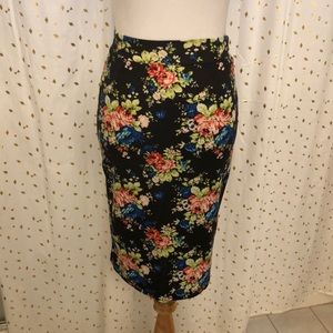 Black and floral pencil skirt